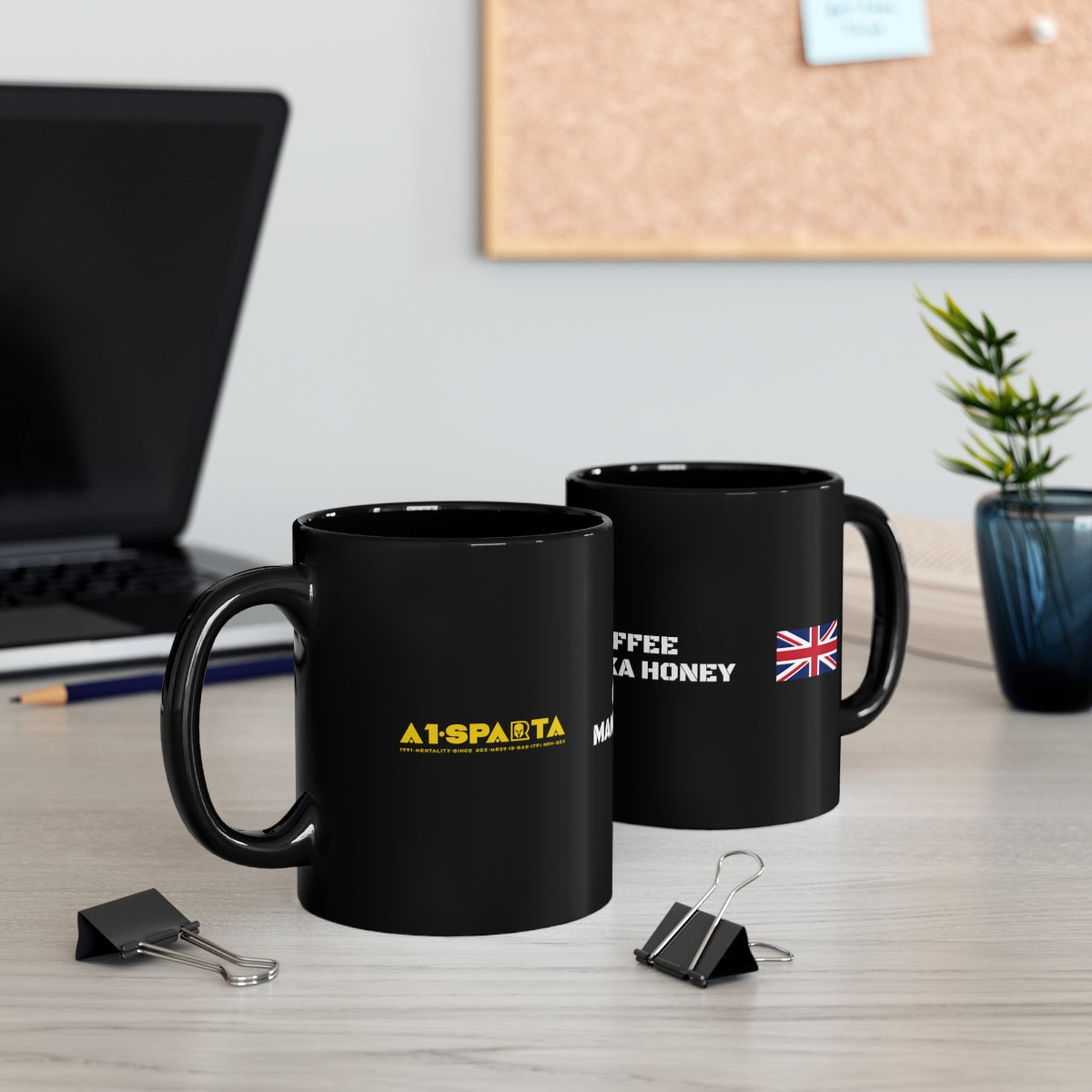 The A1•Sparta Coffee 11oz Black Mugs