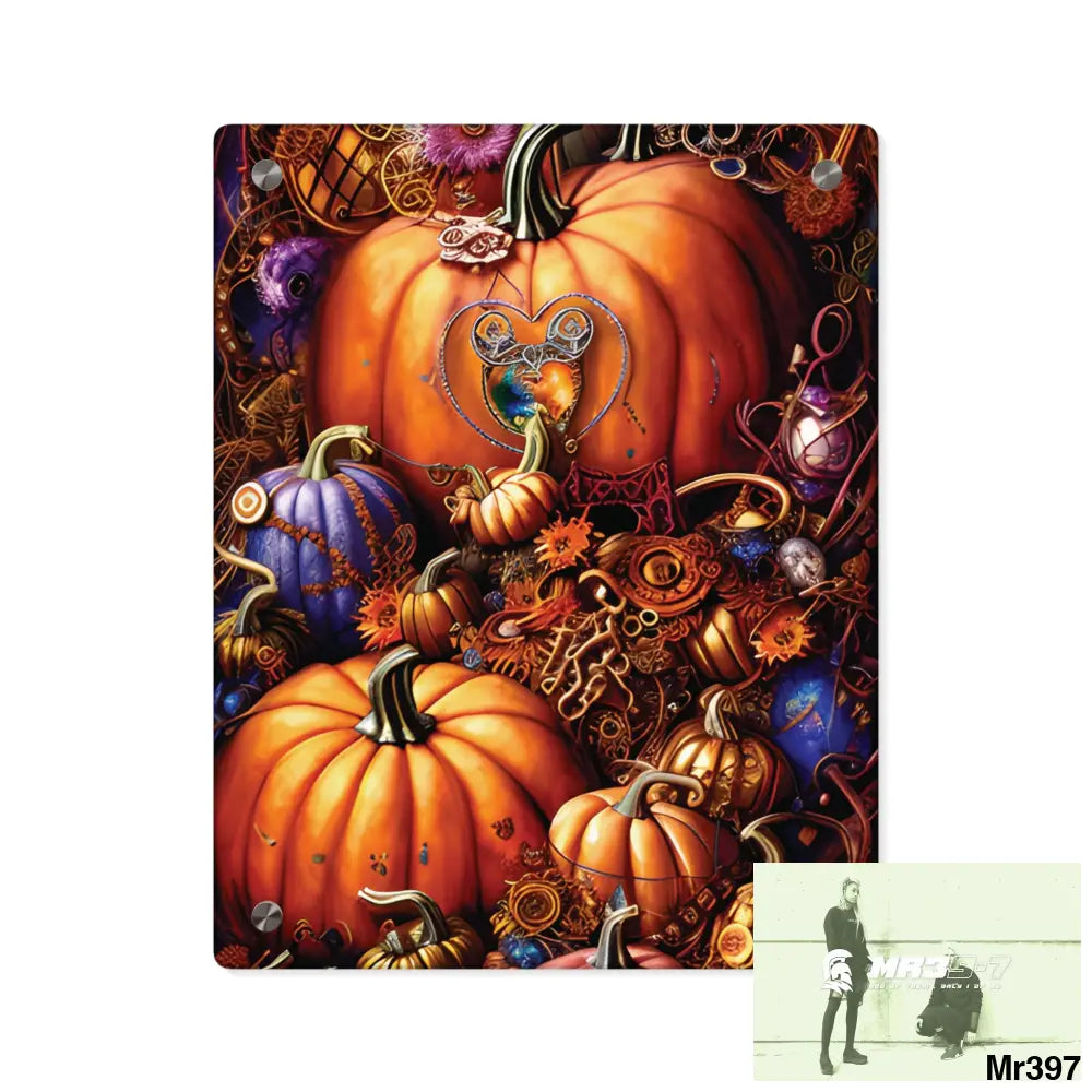 3 Steampunk Pumpkins Hearts Tribal Fractal Water color Digital AcrylicWall Art Panels 11″ x 14″ (Vertical) / 0.25’’