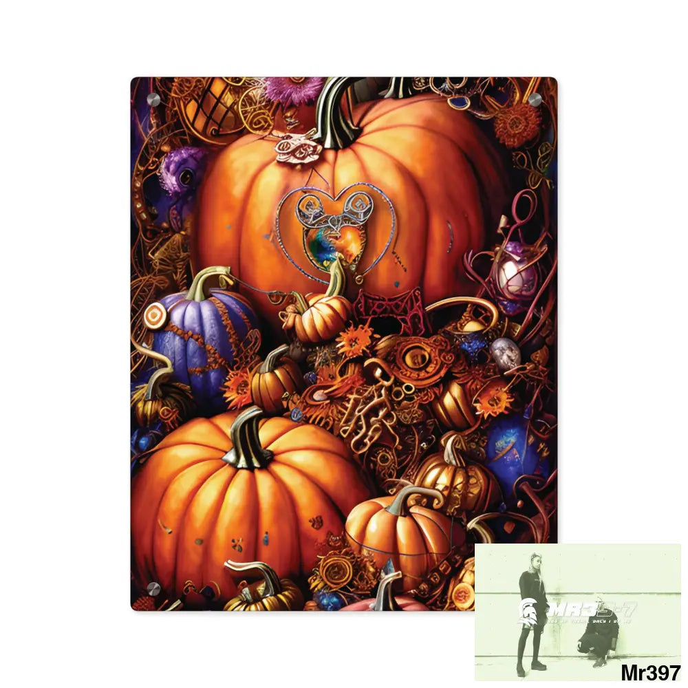 3 Steampunk Pumpkins Hearts Tribal Fractal Water color Digital AcrylicWall Art Panels 16″ x 20″ (Vertical) / 0.25’’