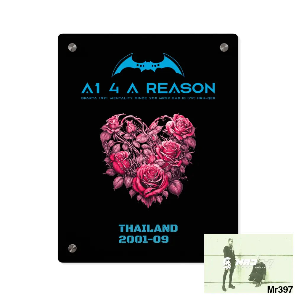 4 A Reason Thailand 2001--09 Heart Made of Pink Roses Beautiful Floral Acrylic Wall Art Panels 11″ x 14″ (Vertical)