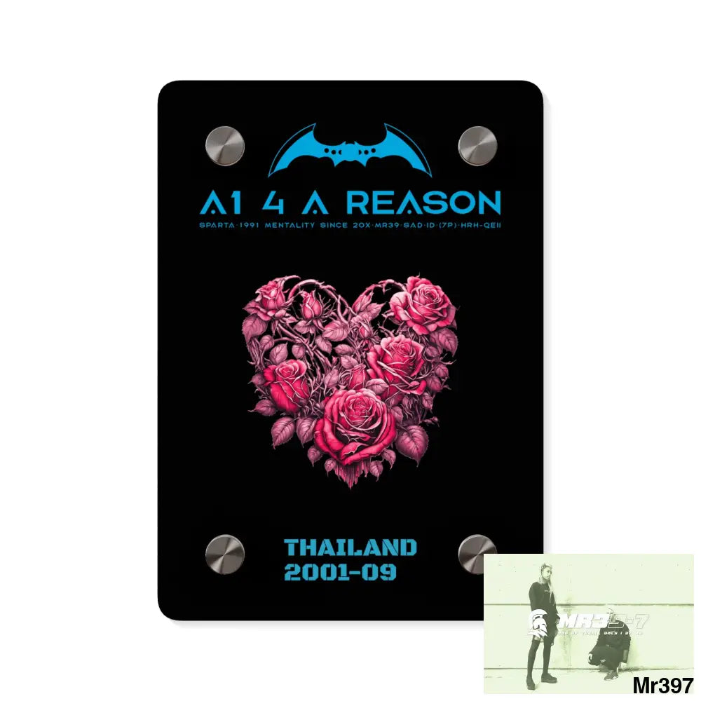 4 A Reason Thailand 2001--09 Heart Made of Pink Roses Beautiful Floral Acrylic Wall Art Panels 5’’ x 7’’ (Vertical)