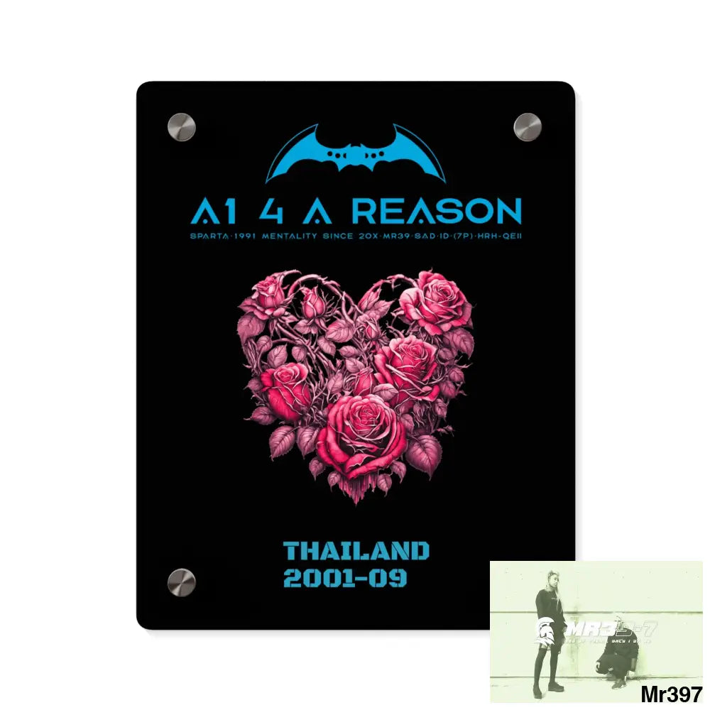 4 A Reason Thailand 2001--09 Heart Made of Pink Roses Beautiful Floral Acrylic Wall Art Panels 8″ x 10″ (Vertical)