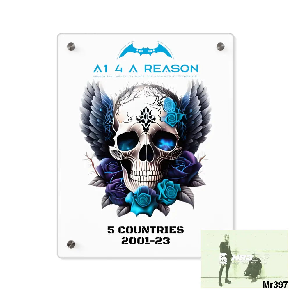 5 Countries 2001-23 A1 4 A Reason Gothic skull wings and blue roses Acrylic Wall Art Panels 11″ x 14″ (Vertical)