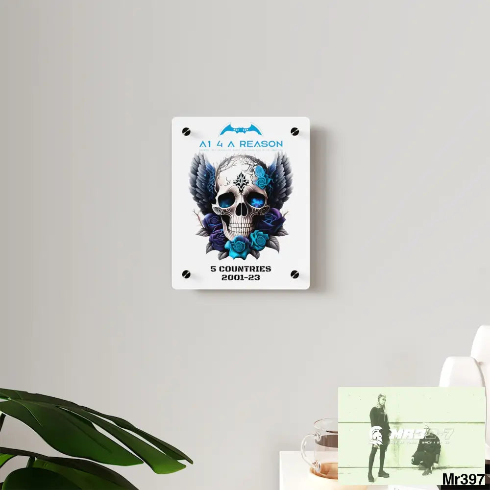 5 Countries 2001-23 A1 4 A Reason Gothic skull wings and blue roses Acrylic Wall Art Panels Home Decor