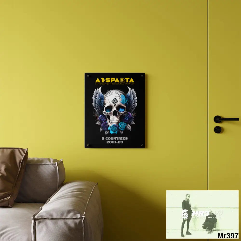 5 Countries 2001-23 A1Sparta Gothic skull wings and blue roses Acrylic Wall Art Panels Home Decor