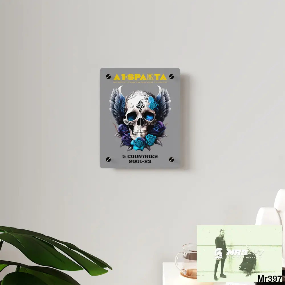 5 Countries 2001-23 A1Sparta Gothic skull wings and blue roses Acrylic Wall Art Panels Home Decor