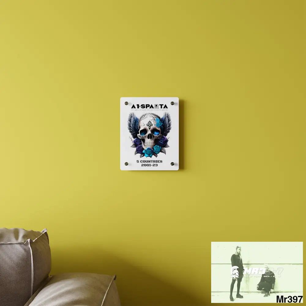 5 Countries 2001-23 A1Sparta Gothic skull wings and blue roses Acrylic Wall Art Panels Home Decor