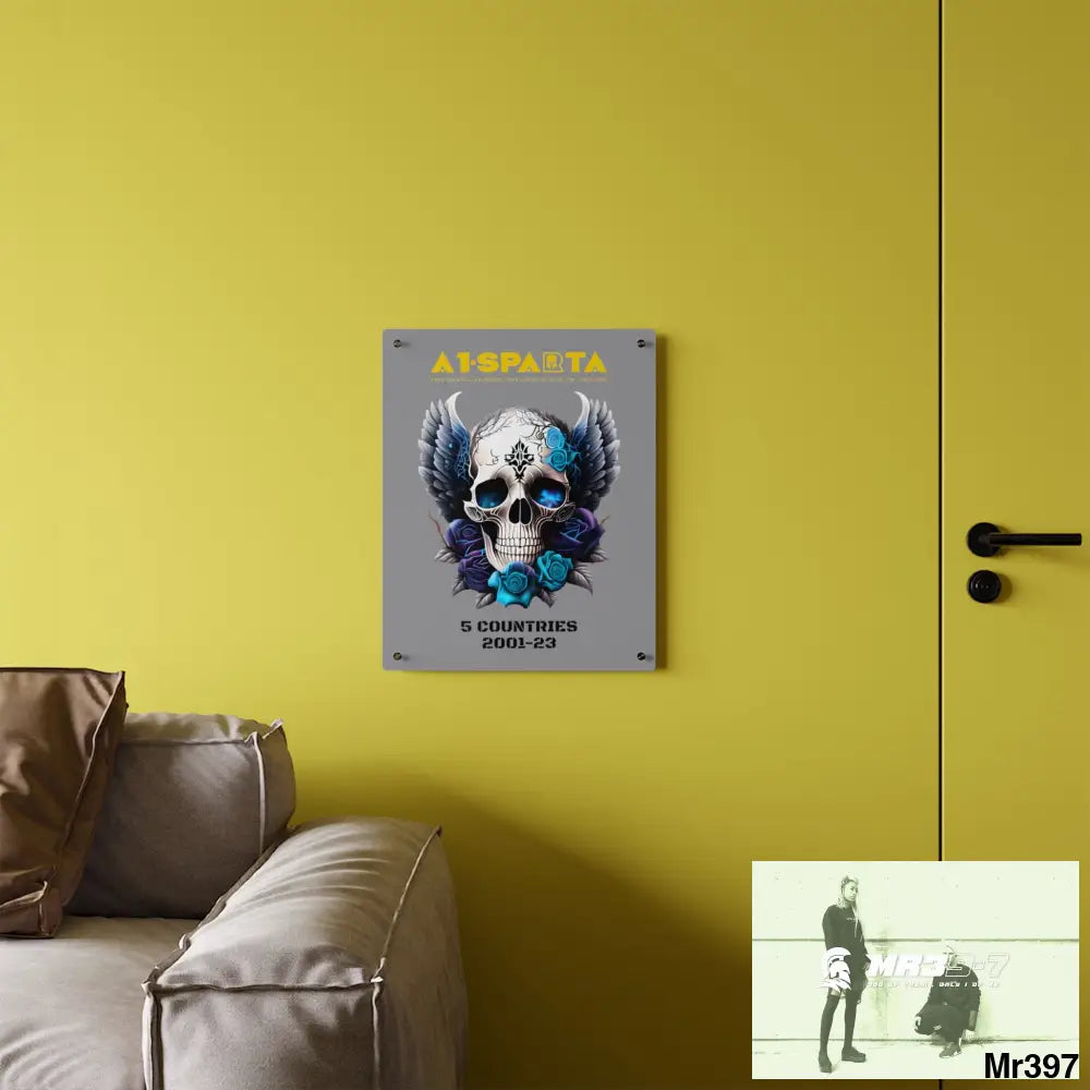 5 Countries 2001-23 A1Sparta Gothic skull wings and blue roses Acrylic Wall Art Panels Home Decor