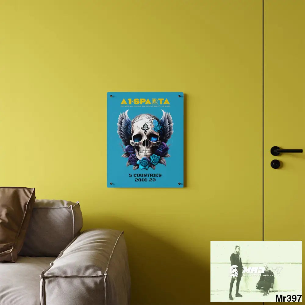 5 Countries 2001-23 A1Sparta Gothic skull wings and blue roses Acrylic Wall Art Panels Home Decor