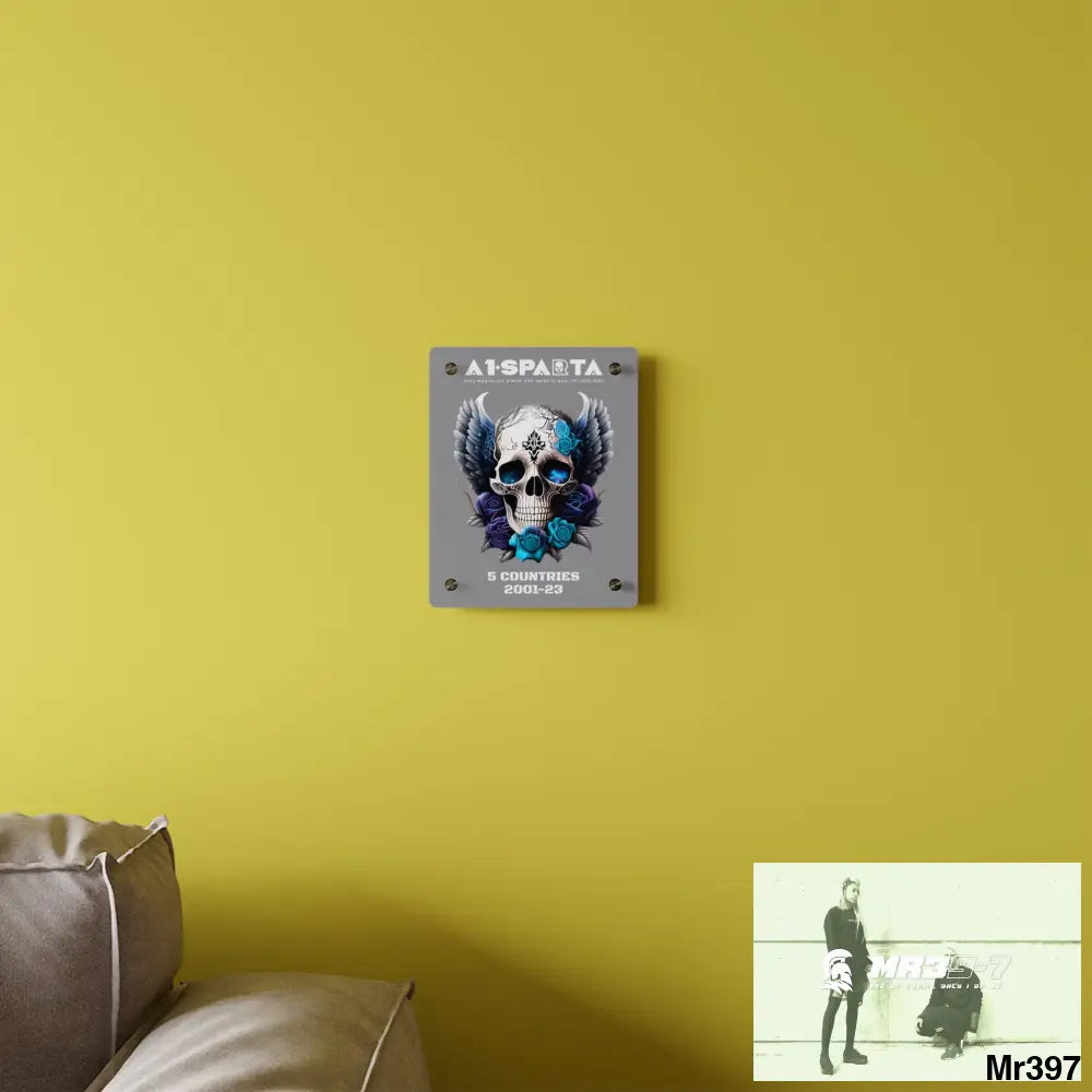 5 Countries 2001-23 A1Sparta Gothic skull wings and blue roses Acrylic Wall Art Panels Home Decor