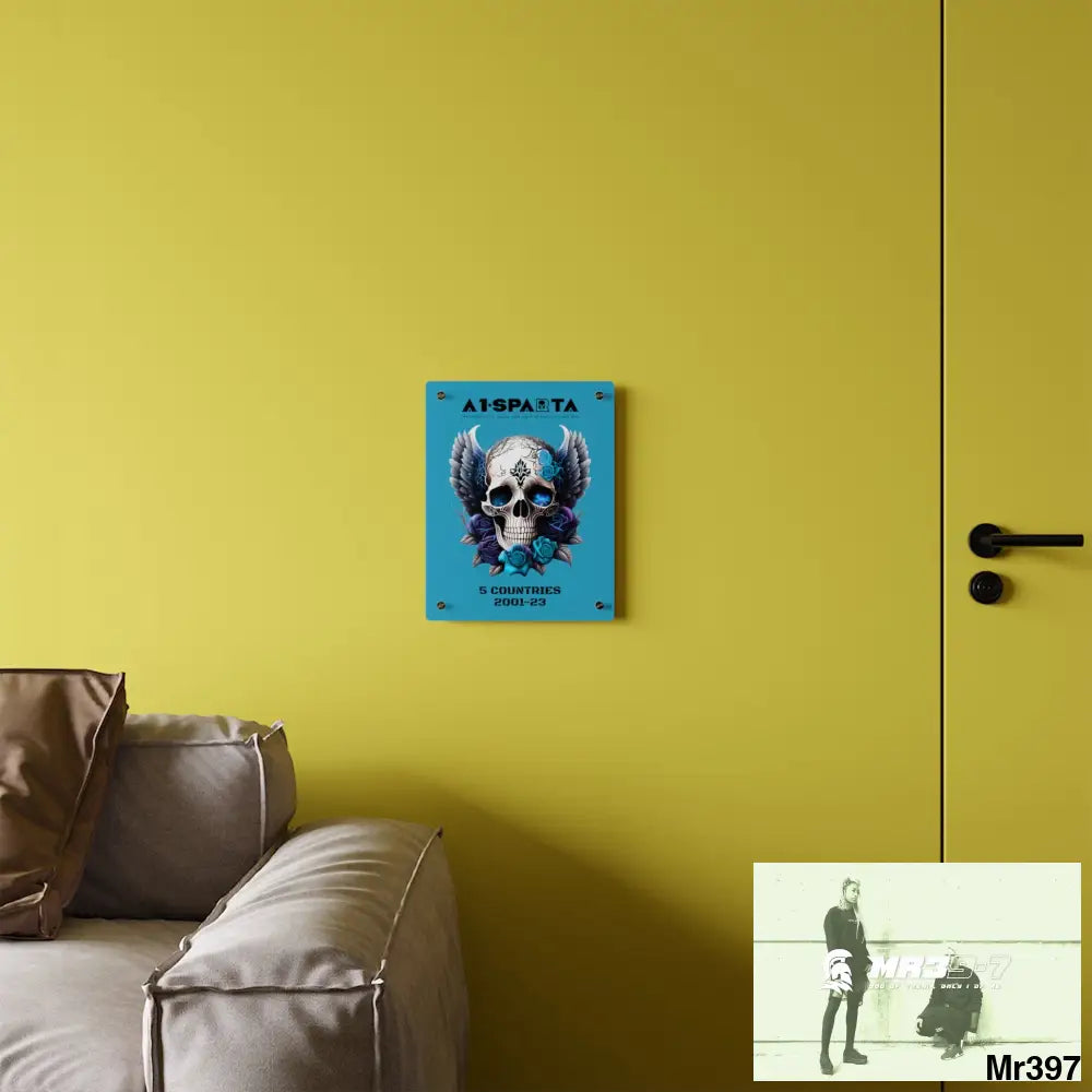 5 Countries 2001-23 A1Sparta Gothic skull wings and blue roses Acrylic Wall Art Panels Home Decor