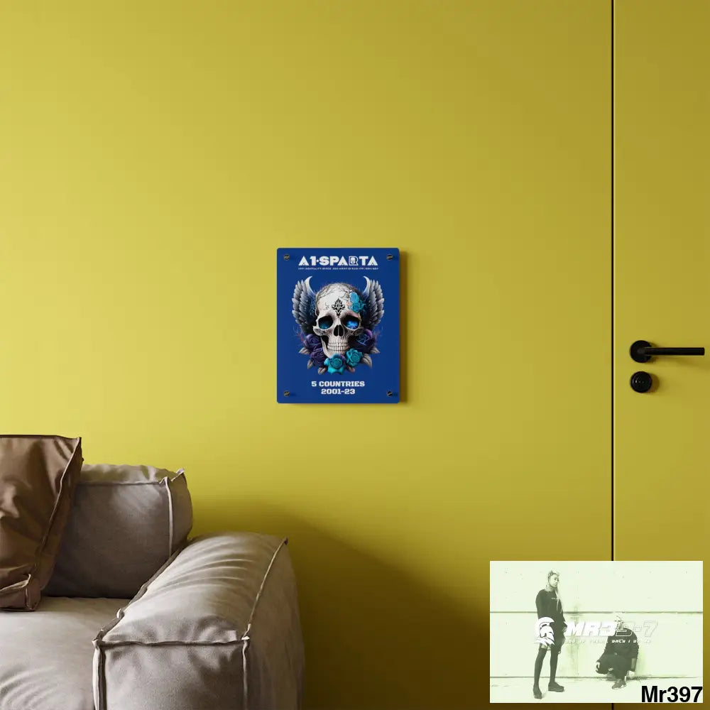 5 Countries 2001-23 A1Sparta Gothic skull wings and blue roses Acrylic Wall Art Panels Home Decor