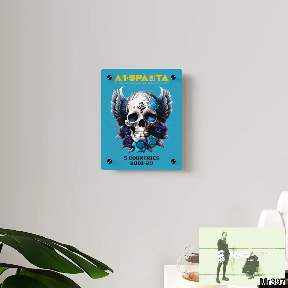 5 Countries 2001-23 A1Sparta Gothic skull wings and blue roses Acrylic Wall Art Panels Home Decor