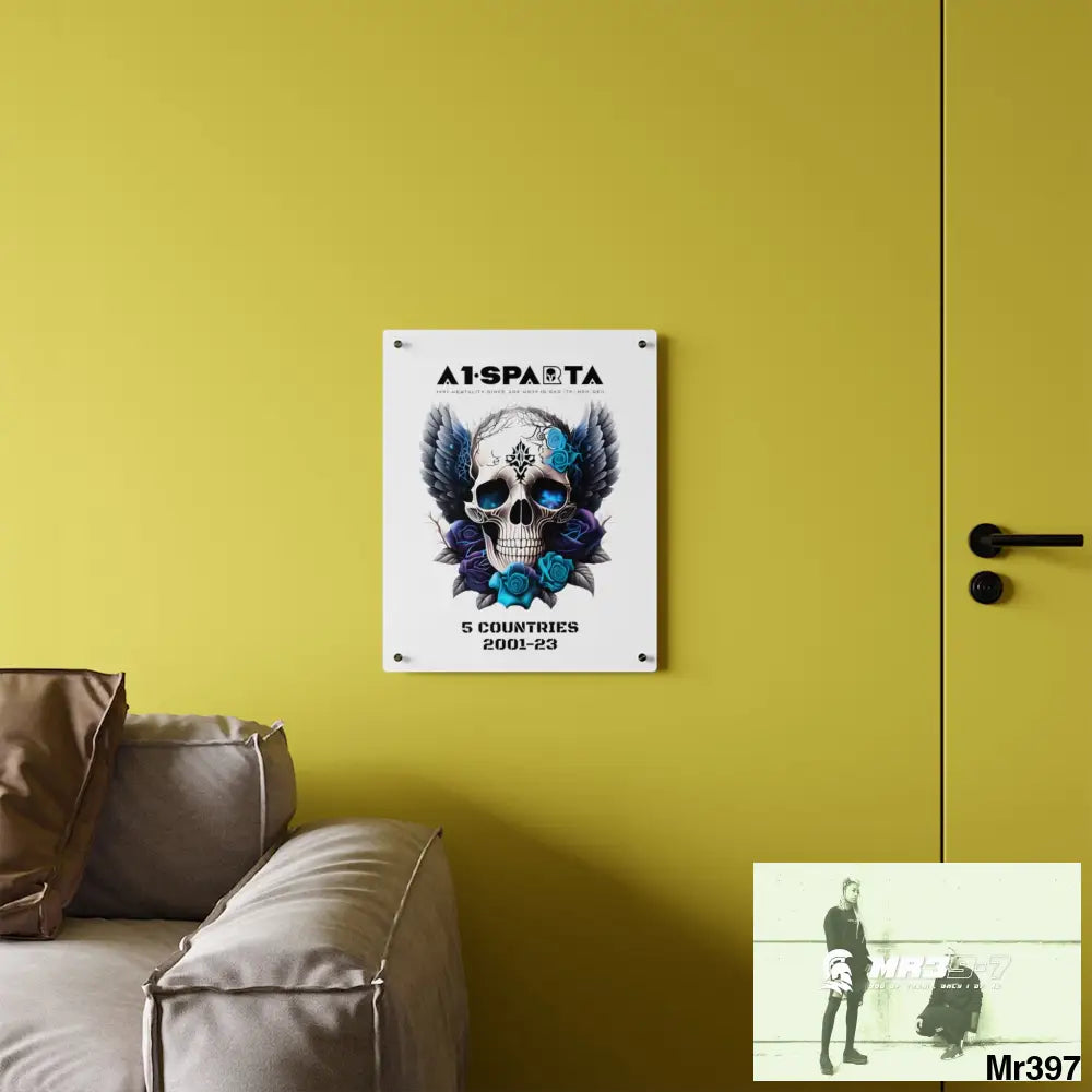 5 Countries 2001-23 A1Sparta Gothic skull wings and blue roses Acrylic Wall Art Panels Home Decor