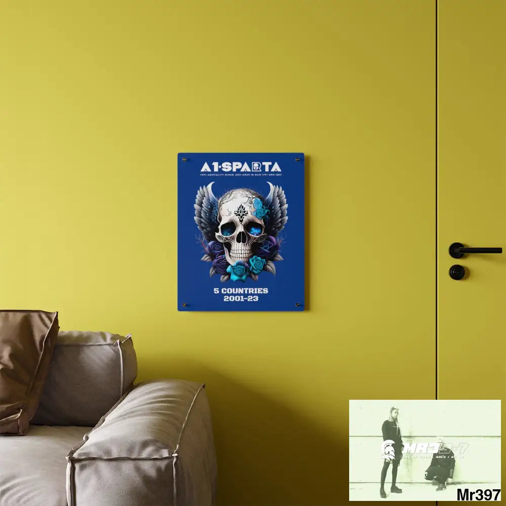 5 Countries 2001-23 A1Sparta Gothic skull wings and blue roses Acrylic Wall Art Panels Home Decor