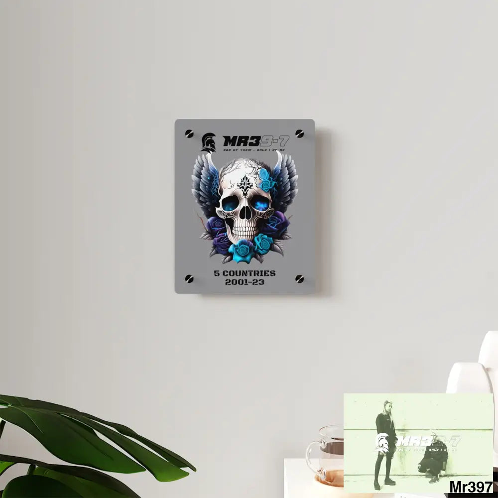 5 Countries 2001-23 Mr39-7 Gothic skull wings and blue roses Acrylic Wall Art Panels Home Decor