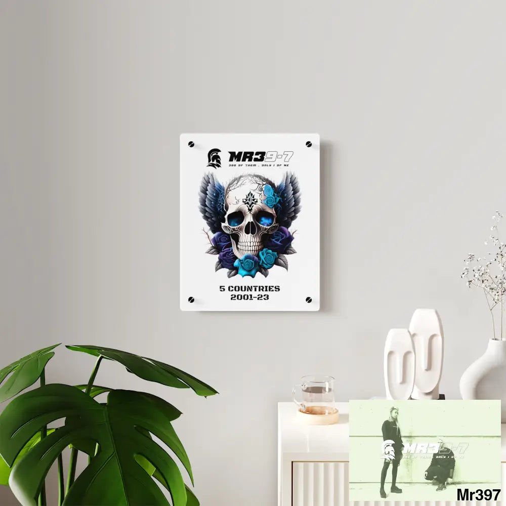 5 Countries 2001-23 Mr39-7 Gothic skull wings and blue roses Acrylic Wall Art Panels Home Decor