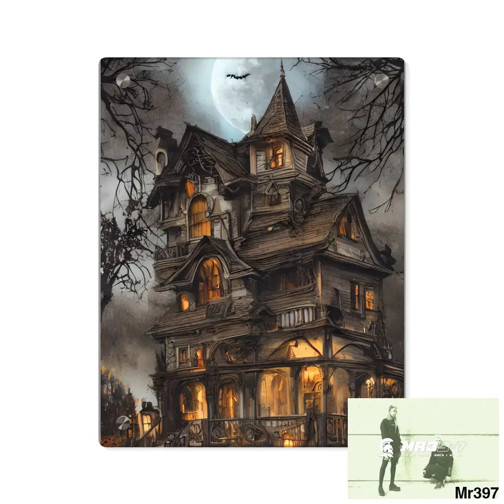 8k Creepy Halloween Background with Haunted House Acrylic Wall Art Panels 11″ x 14″ (Vertical) / 0.25’’ Home Decor