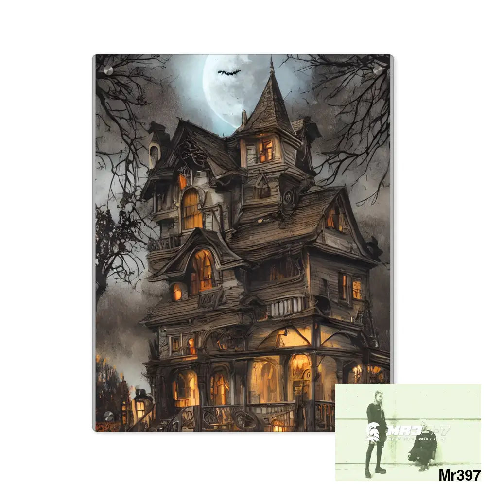 8k Creepy Halloween Background with Haunted House Acrylic Wall Art Panels 16″ x 20″ (Vertical) / 0.25’’ Home Decor