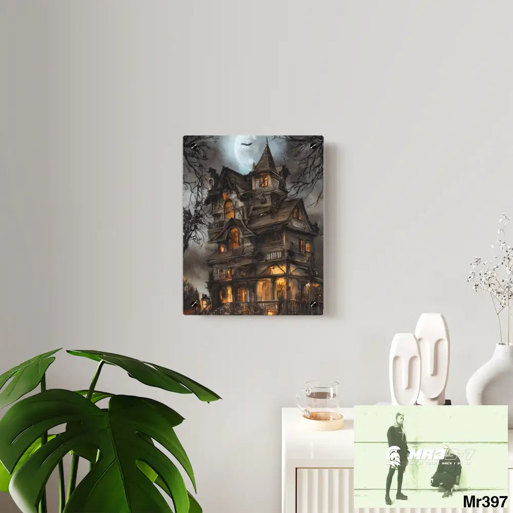 8k Creepy Halloween Background with Haunted House Acrylic Wall Art Panels Home Decor