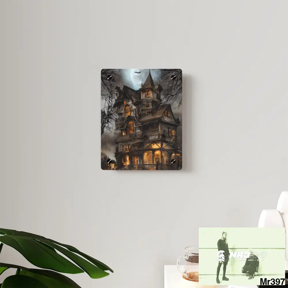 8k Creepy Halloween Background with Haunted House Acrylic Wall Art Panels Home Decor