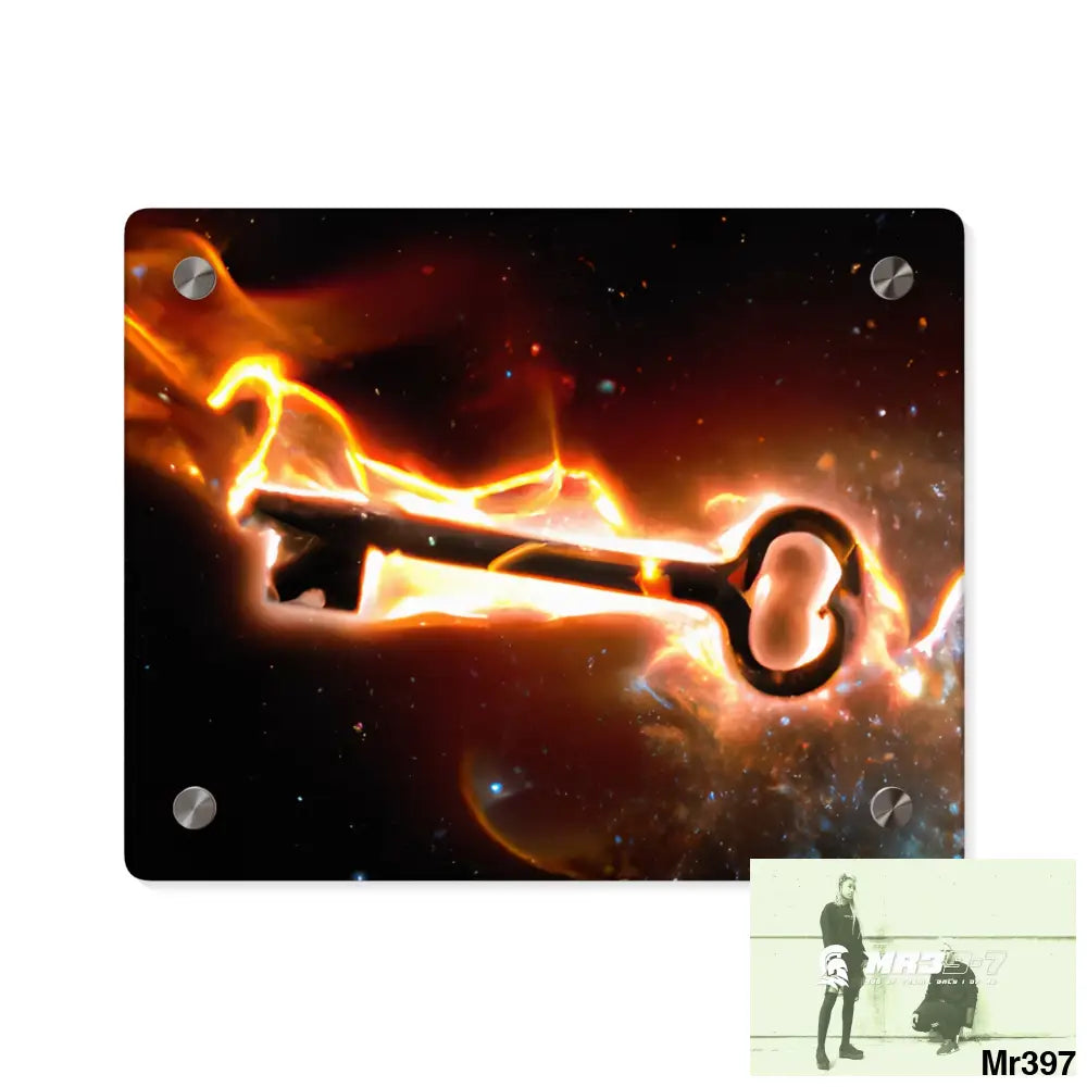 A Key on Fire in outer Space Acrylic Wall Art Panels 10″ x 8″ (Horizontal) / 0.25’’ Home Decor