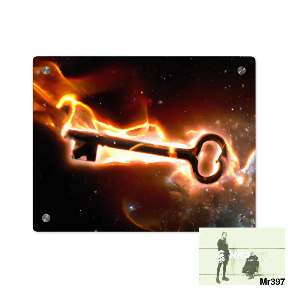 A Key on Fire in outer Space Acrylic Wall Art Panels 14″ x 11″ (Horizontal) / 0.25’’ Home Decor