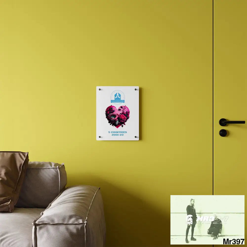 A Who Dares Wins 5 Countries 2001-23 Heart made of pink roses with black accents Acrylic Wall Art Panels Home Decor
