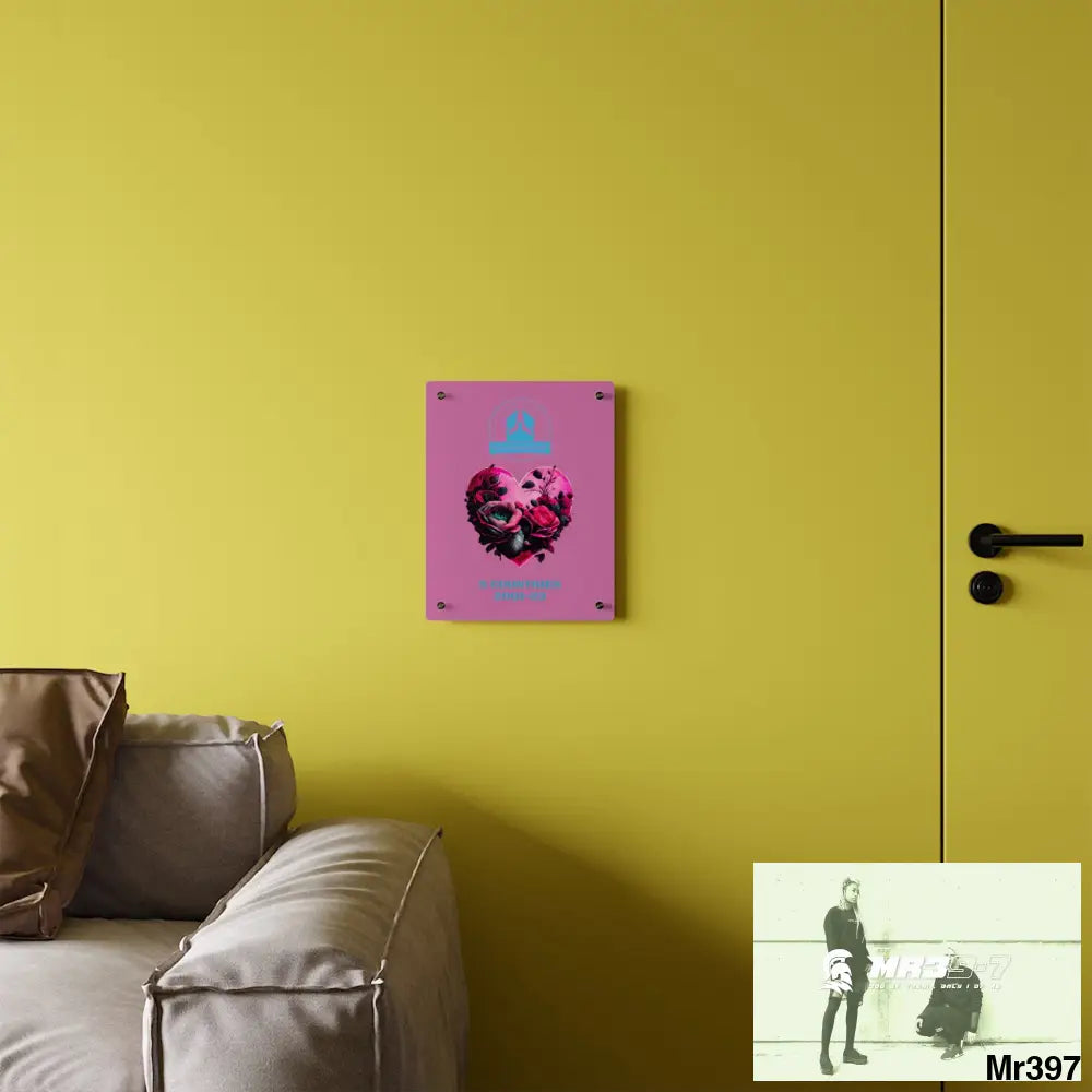 A Who Dares Wins 5 Countries 2001-23 Heart made of pink roses with black accents Acrylic Wall Art Panels Home Decor