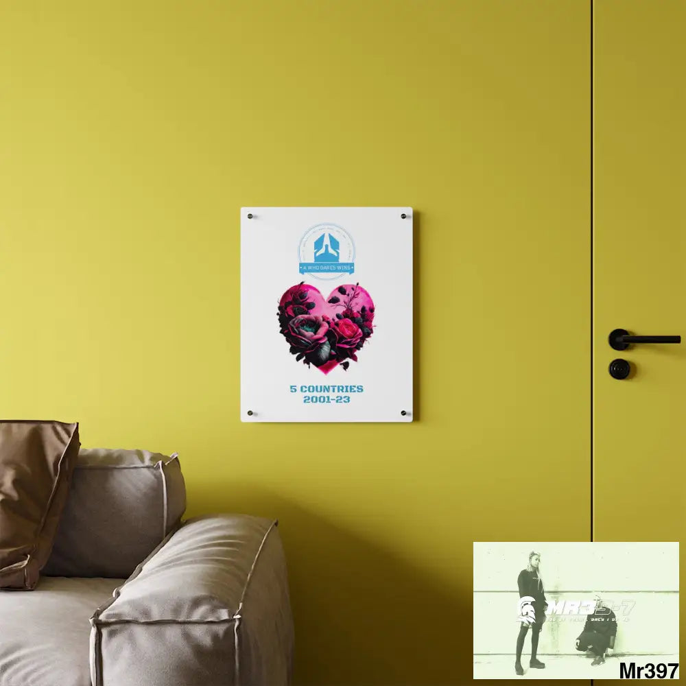 A Who Dares Wins 5 Countries 2001-23 Heart made of pink roses with black accents Acrylic Wall Art Panels Home Decor