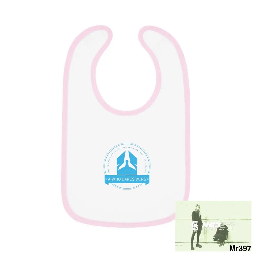 A Who Dares Wins Baby Contrast Trim Jersey Bib White/Pink / One size Kids clothes