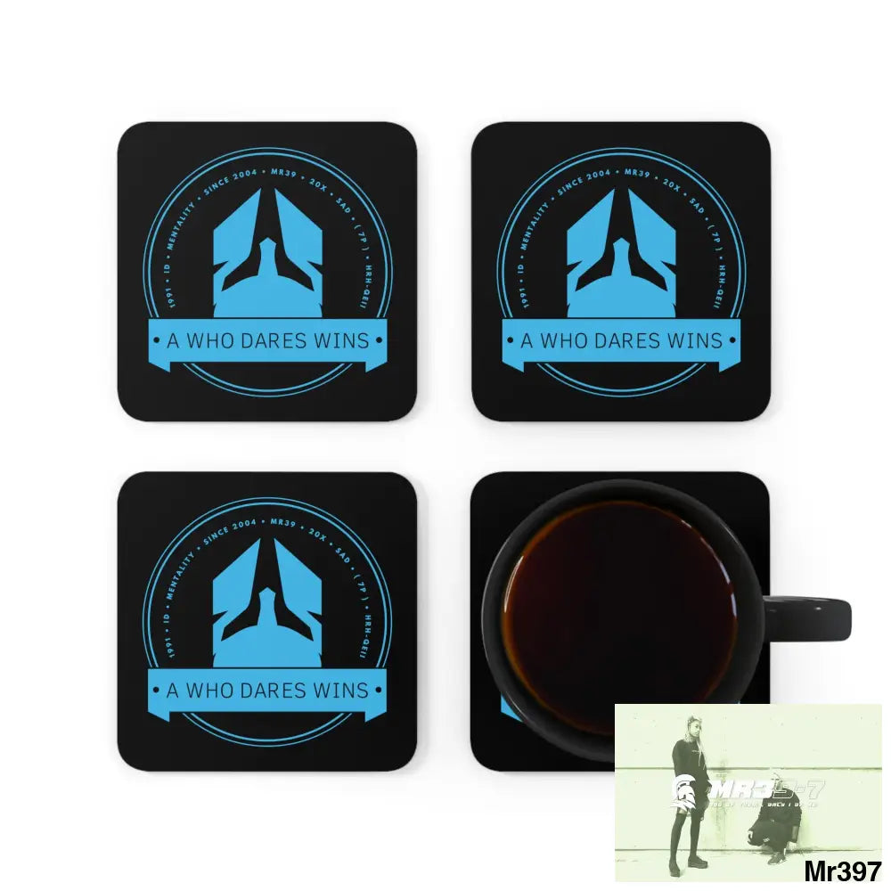 A Who Dares Wins Corkwood Coaster Set Cork / 3.75’’ × 3.75’’ / Square Home Decor