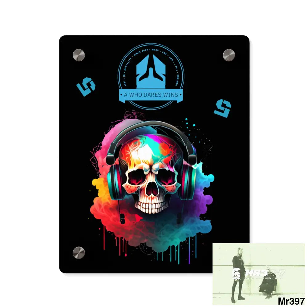 A Who Dares Wins E + 5 Colourful Skull Headphones Wall Art Panels 8″ x 10″ (Vertical) / 0.25’’ Home Decor