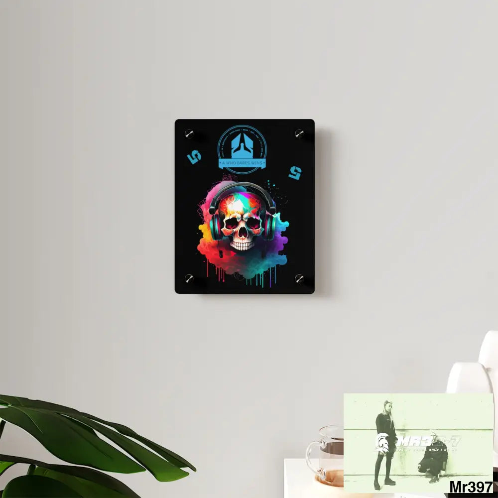 A Who Dares Wins E + 5 Colourful Skull Headphones Wall Art Panels Home Decor