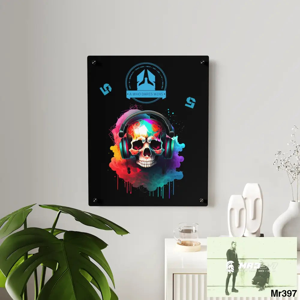 A Who Dares Wins E + 5 Colourful Skull Headphones Wall Art Panels Home Decor