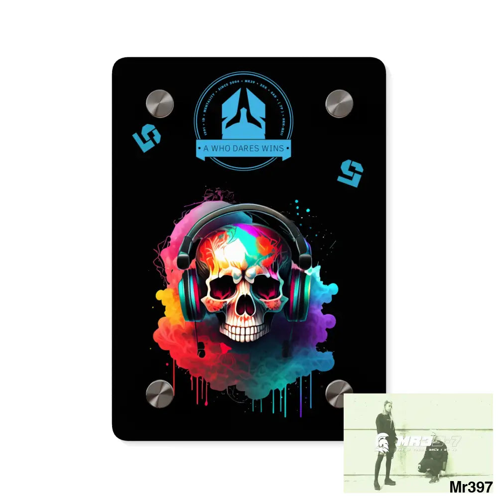 A Who Dares Wins E + 5 Colourful Skull Headphones Wall Art Panels 5’’ x 7’’ (Vertical) / 0.25’’ Home Decor