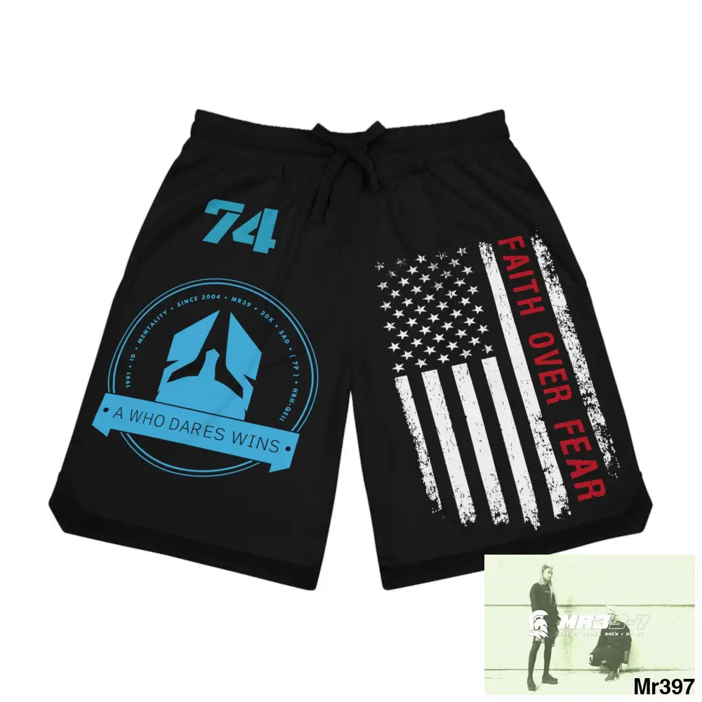 A Who Dares Wins - Faith over Fear Basketball Rib Shorts (AOP) XS / Black drawstring and rib All Over Prints