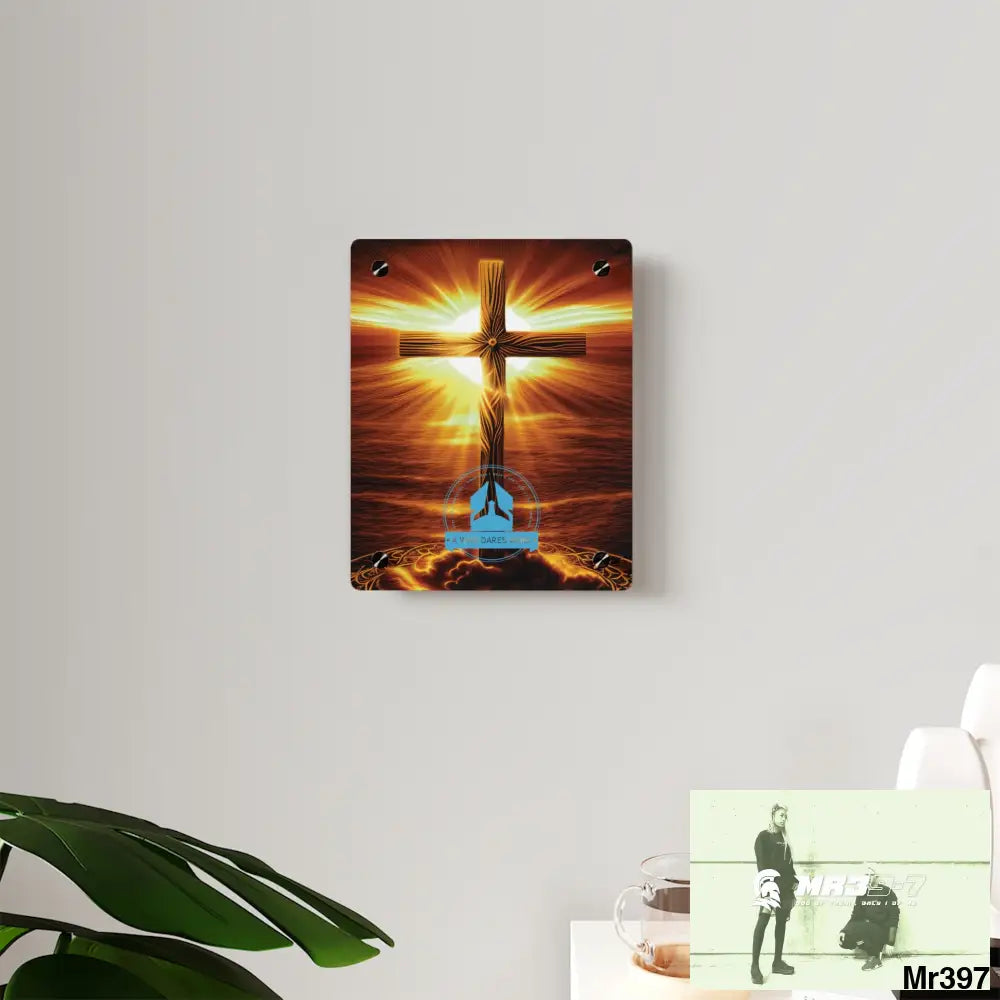 A Who Dares Wins Golden Sunrise Old Rugged Cross Celestial Ambient Faith Hyper Realistic Acrylic Wall Art Panels Home