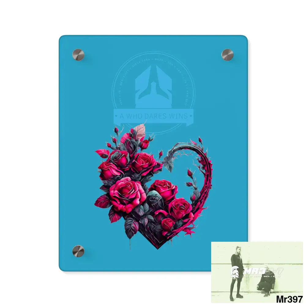 A Who Dares Wins Heart made of Pink Roses on Black Background Acrylic Wall Art Panels 8″ x 10″ (Vertical) / 0.25’’ Home