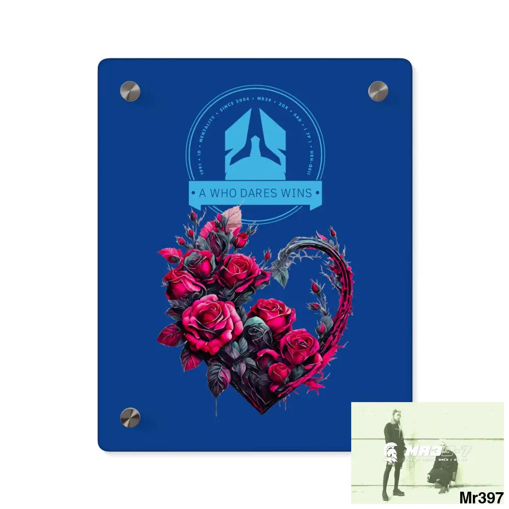 A Who Dares Wins Heart made of Pink Roses on Black Background Acrylic Wall Art Panels 8″ x 10″ (Vertical) / 0.25’’ Home