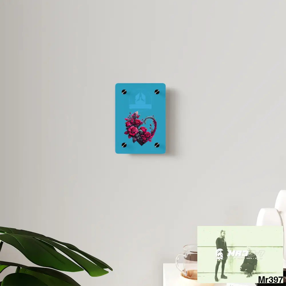 A Who Dares Wins Heart made of Pink Roses on Black Background Acrylic Wall Art Panels Home Decor