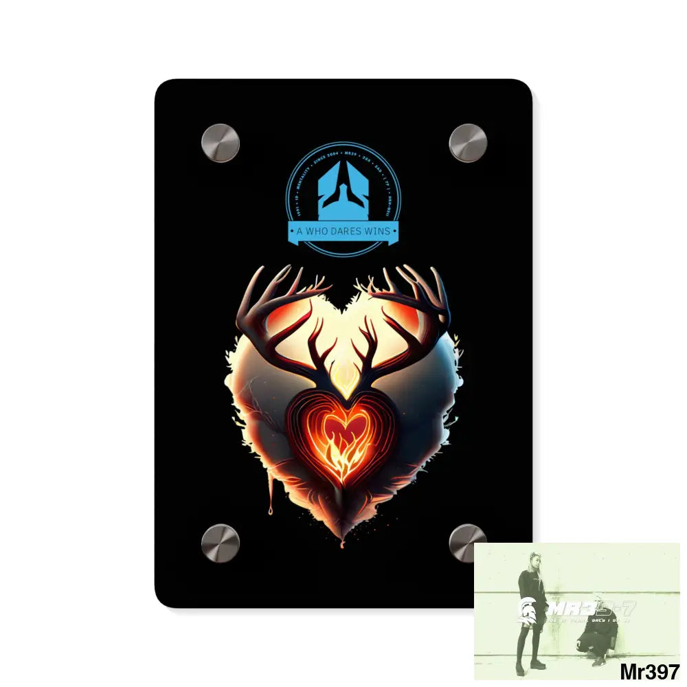 A Who Dares Wins Heart of Fire Stag Antler Graphic Acrylic Wall Art Panels 5’’ x 7’’ (Vertical) / 0.25’’ Home Decor