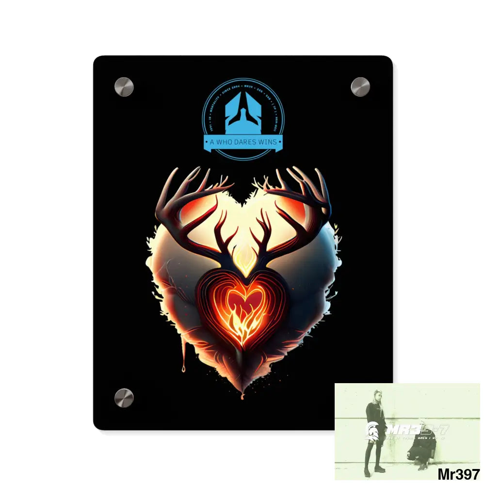 A Who Dares Wins Heart of Fire Stag Antler Graphic Acrylic Wall Art Panels 8″ x 10″ (Vertical) / 0.25’’ Home Decor