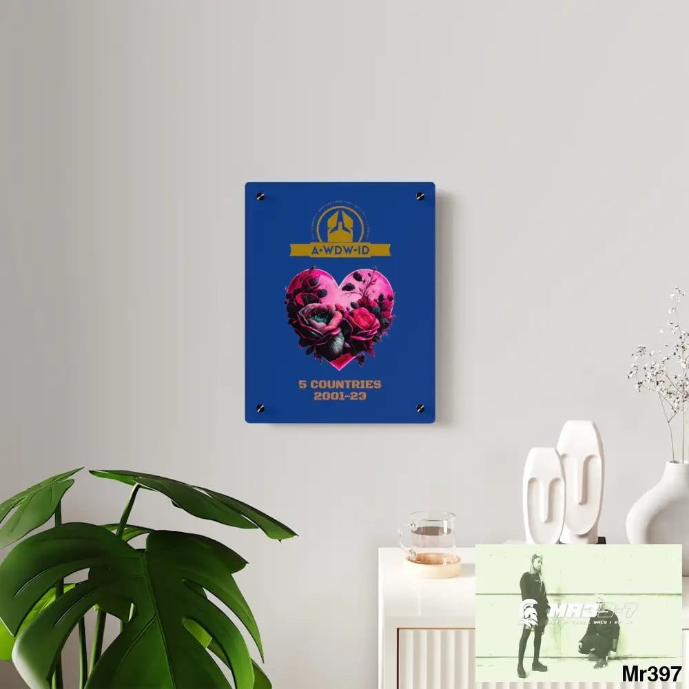 A Who Dares Wins (ID) RSF 5 Countries 2001-23 Heart made of pink roses with black accents Acrylic Wall Art Panels Home