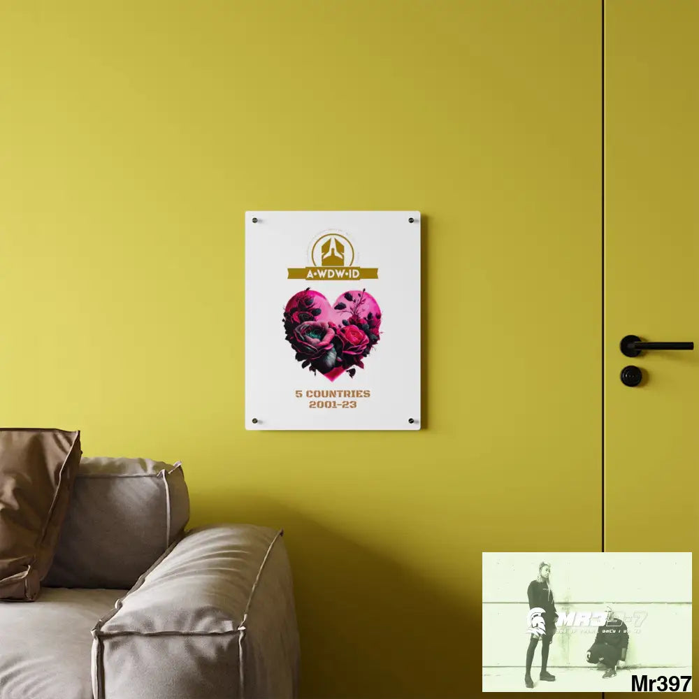 A Who Dares Wins (ID) RSF 5 Countries 2001-23 Heart made of pink roses with black accents Acrylic Wall Art Panels Home