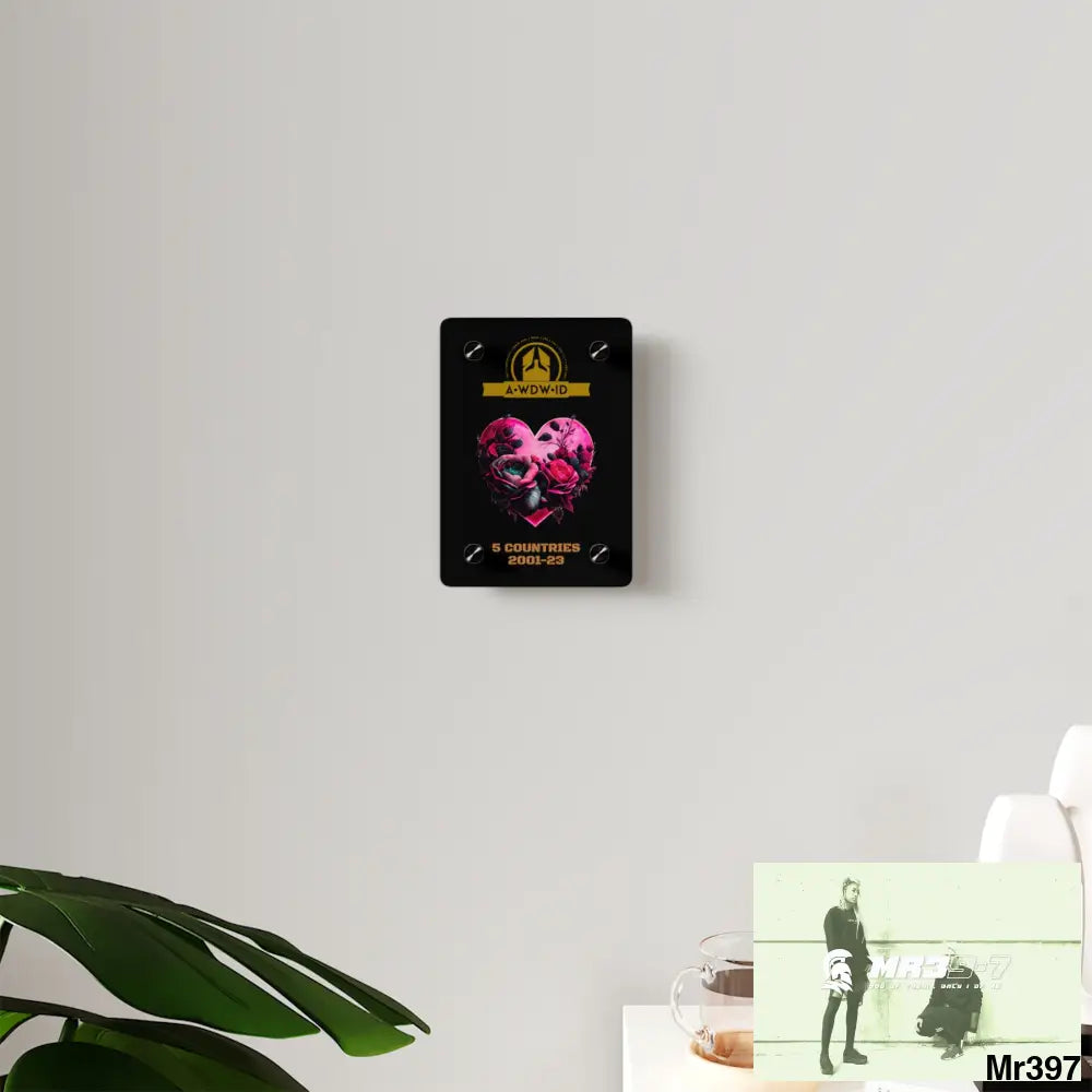 A Who Dares Wins (ID) RSF 5 Countries 2001-23 Heart made of pink roses with black accents Acrylic Wall Art Panels Home
