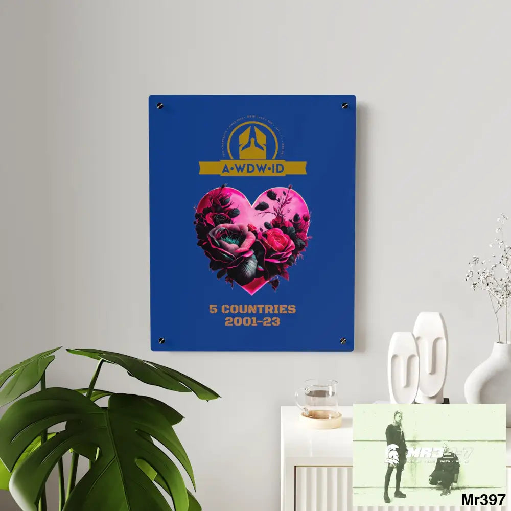 A Who Dares Wins (ID) RSF 5 Countries 2001-23 Heart made of pink roses with black accents Acrylic Wall Art Panels Home