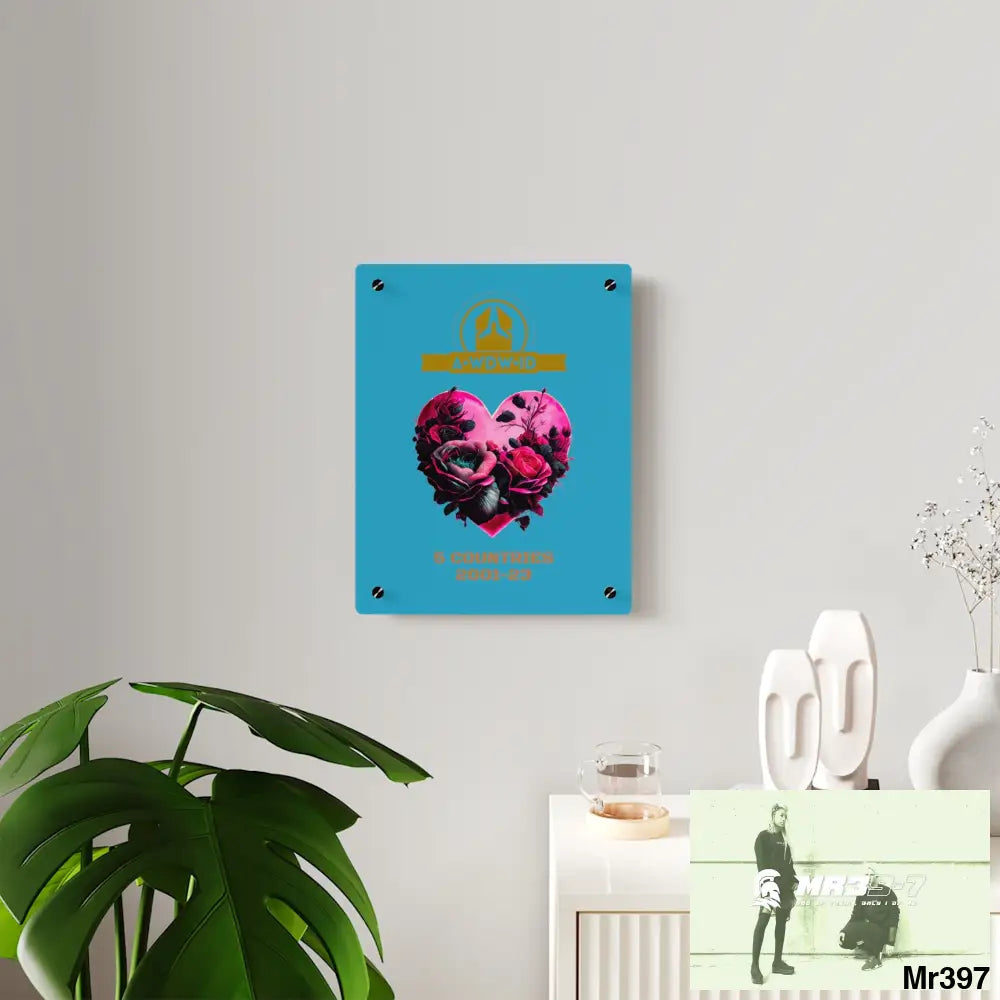 A Who Dares Wins (ID) RSF 5 Countries 2001-23 Heart made of pink roses with black accents Acrylic Wall Art Panels Home