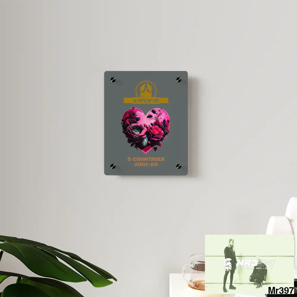 A Who Dares Wins (ID) RSF 5 Countries 2001-23 Heart made of pink roses with black accents Acrylic Wall Art Panels Home