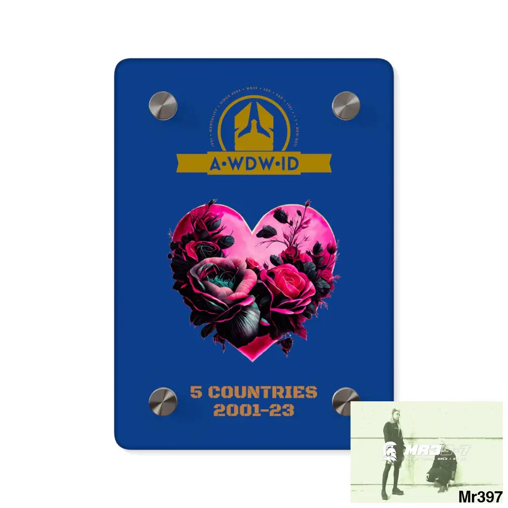 A Who Dares Wins (ID) RSF 5 Countries 2001-23 Heart made of pink roses with black accents Acrylic Wall Art Panels 5’’ x